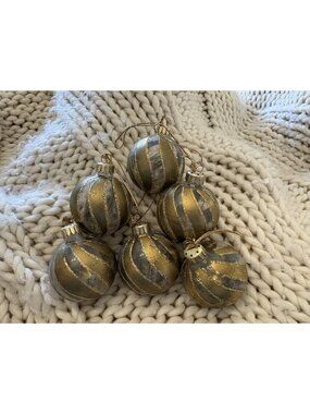 Vintage Christmas Ornaments Gold Glass Ball Glitter Stripes Lot